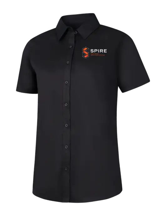 Womens Black Short Sleeve Superpro React Twill Shirt w/Spire