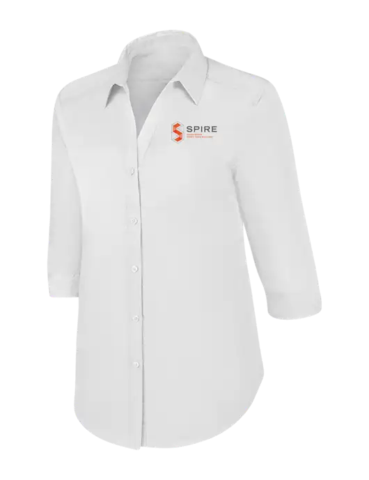 Womens White 3/4 Sleeve Carefree Poplin Shirt w/Spire