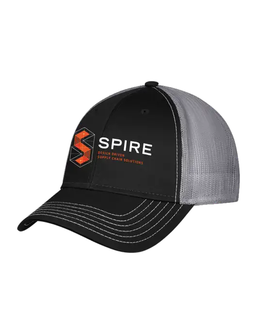 Black/Medium Dark Grey Mesh Trucker Cap Snap Back w/Spire