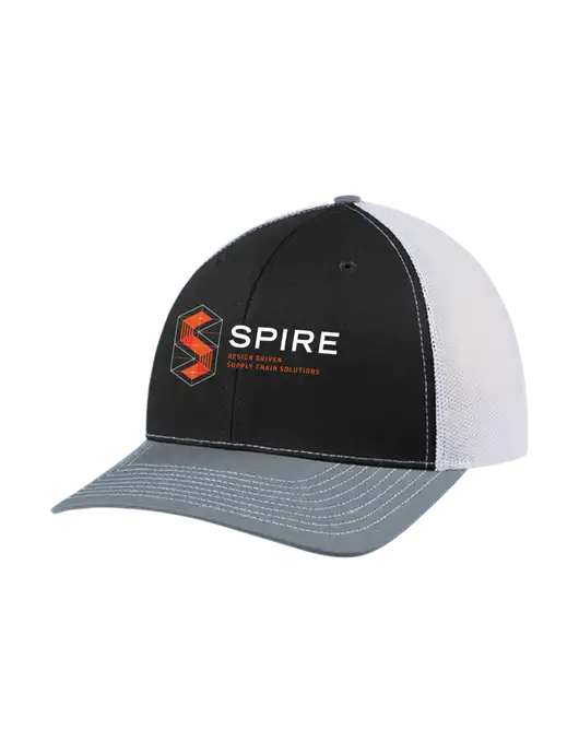 Richardson Adjustable Snapback Original 112 Trucker Cap Black/Light Heather Grey/White Mesh w/Spire