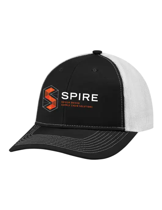 Snapback Ponytail Trucker Cap Black w/White Mesh w/Spire