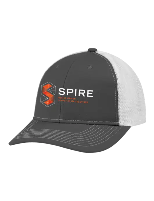 Snapback Ponytail Trucker Cap Dark Grey w/White Mesh w/Spire