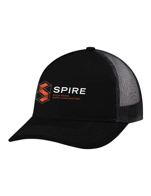 Snapback Ponytail Trucker Cap Black w/Black Mesh w/Spire