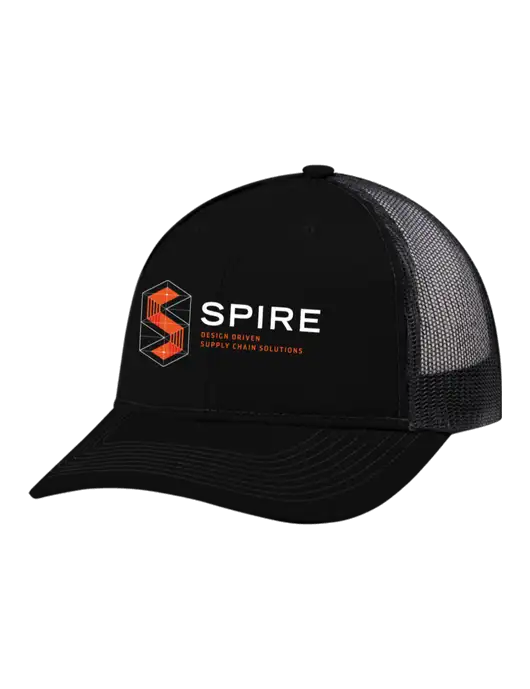 Snapback Ponytail Trucker Cap Black w/Black Mesh w/Spire